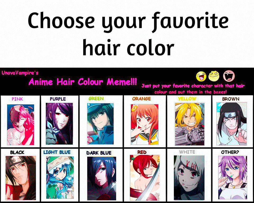 Favorite Anime Hair Color Meme 2 by Lady1Venus on DeviantArt