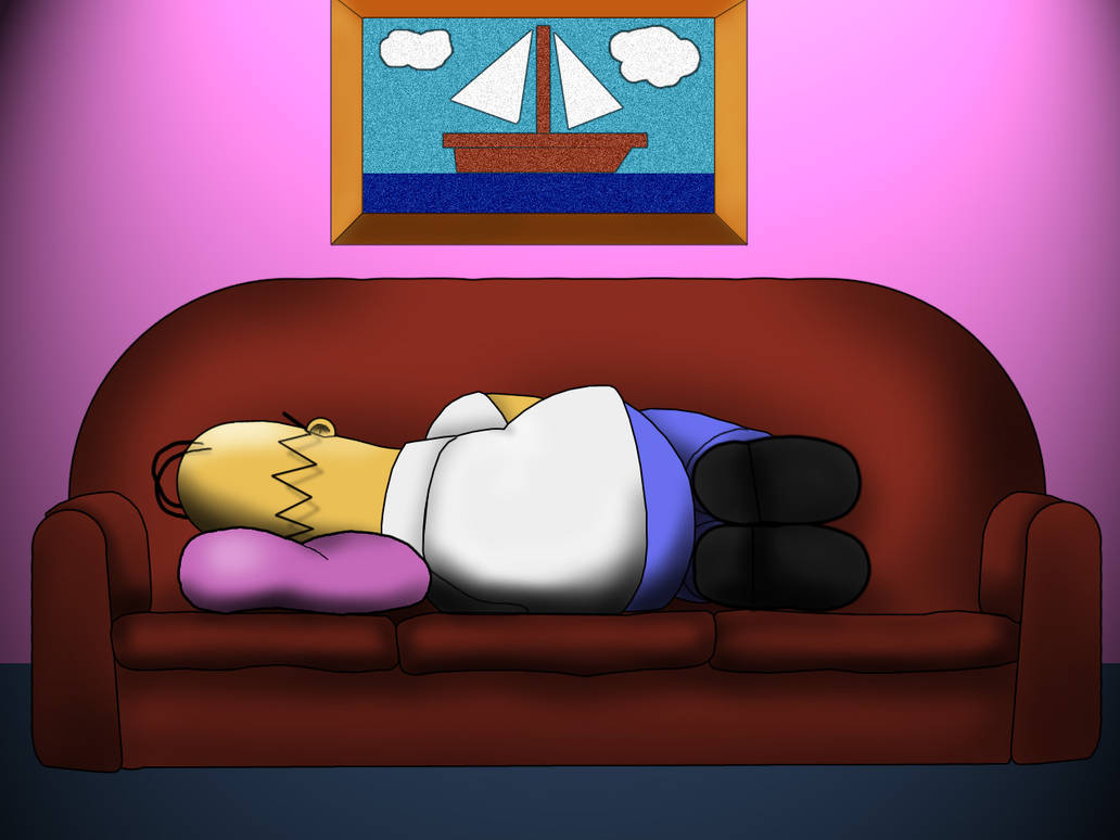 У лени в руках. Спящий гомер симпсон. Гомер симпсон на диване.