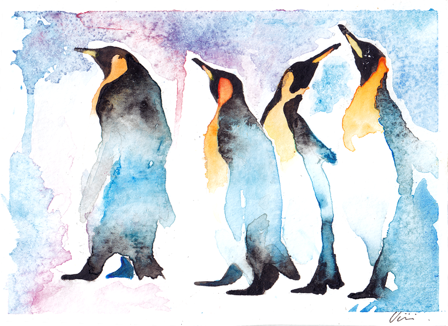 watercolor penguins