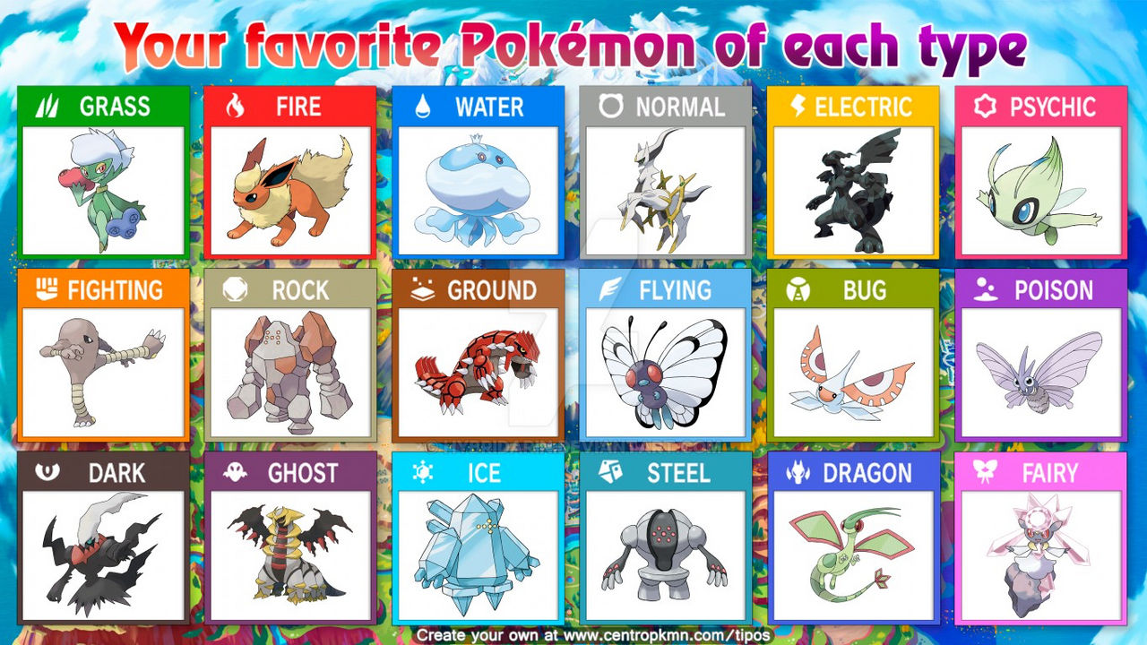 Favorite Pokemon of each type 2v by HybridArin on DeviantArt