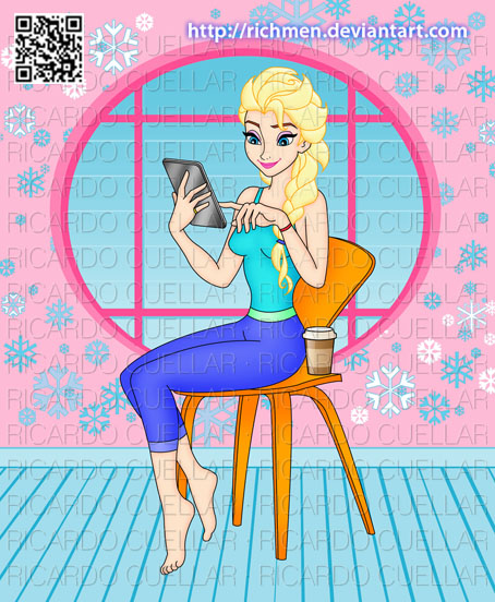 Elsa tablet and coffee