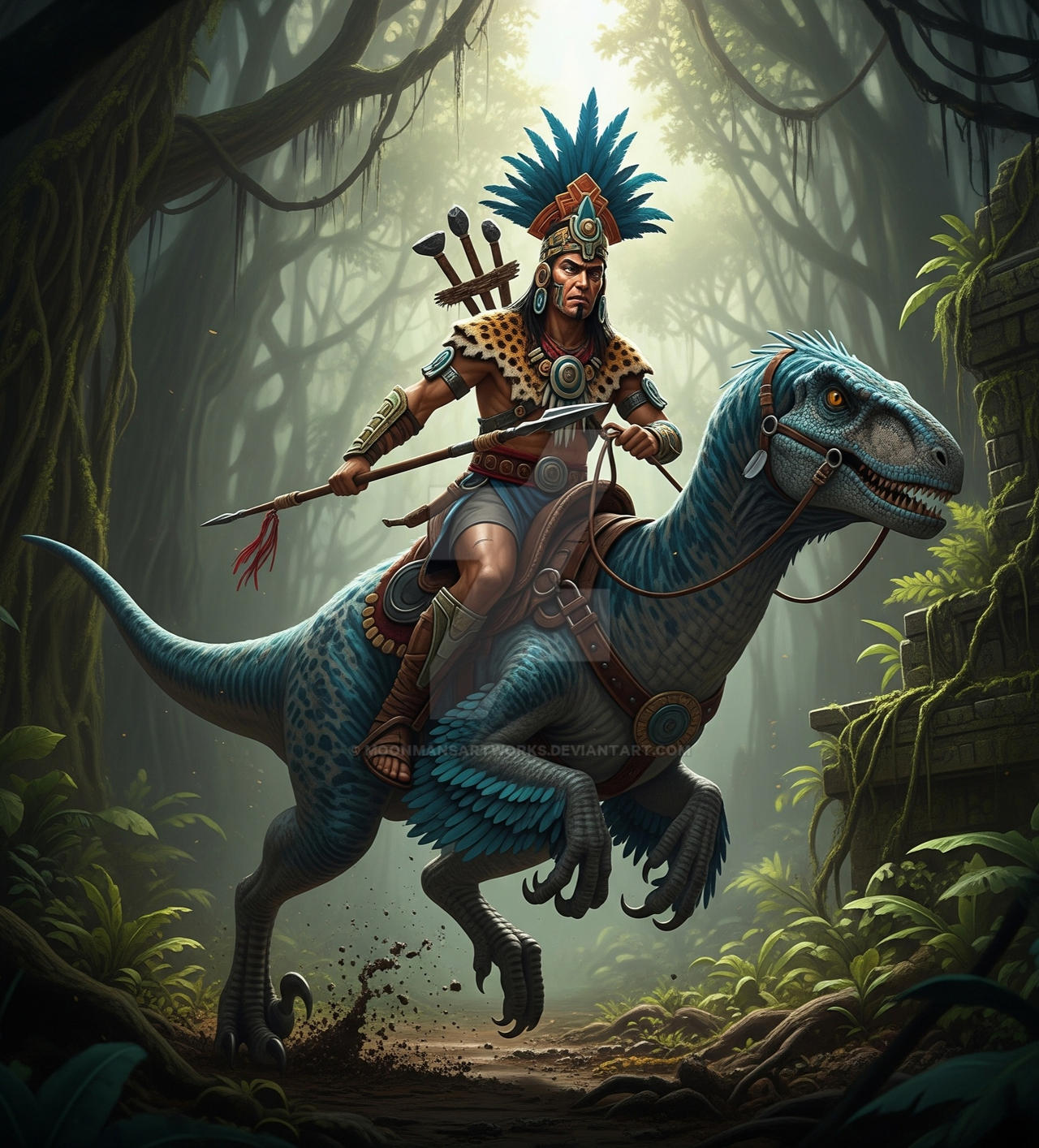 Raptor Rider Deviantart Aztec Raptor Rider by MoonmansArtworks on DeviantArt
