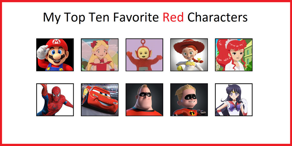 Top Ten Favourite Red Characters by RohanArtLife on DeviantArt