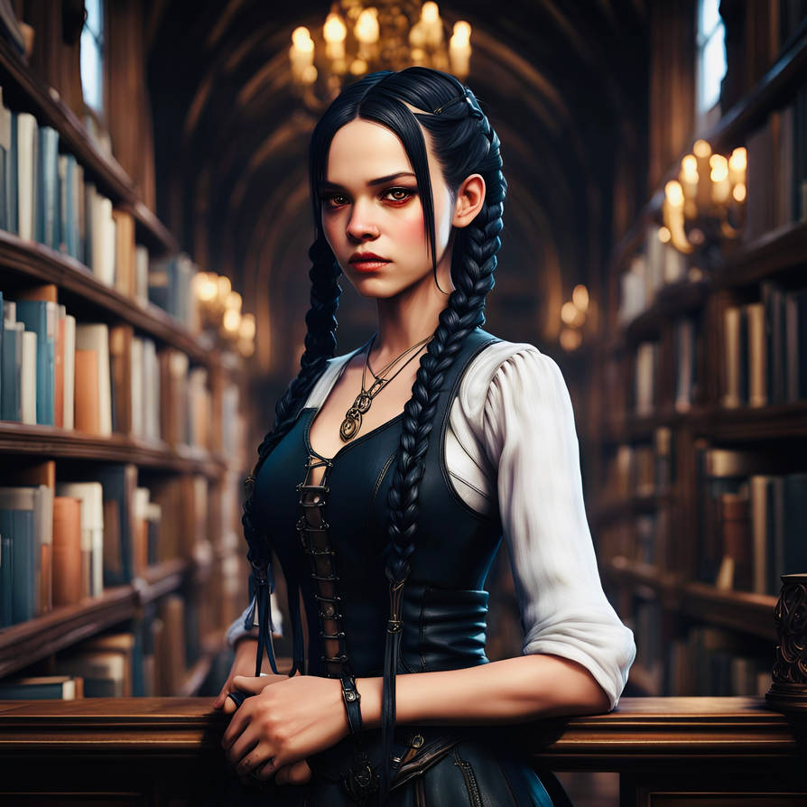 Wednesday Library Books Wednesday Addams in a library by Merlinpinpin104 on DeviantArt