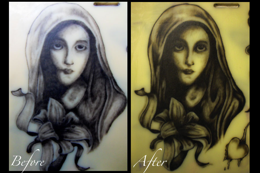 Virgin Mary Practice Tattoo Touch Up