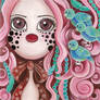 Pink girl with pretty birds in her hair
