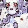 Girl with mink and arctic fox
