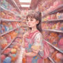 AI AIART autistic girl in a sweet shop