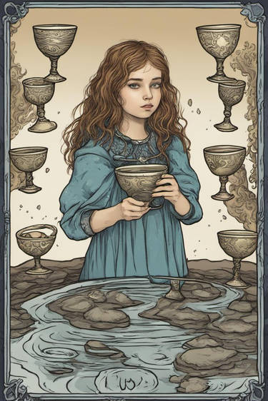 Fantasy Autistic Girl On A Tarot Card 8 Of Cups