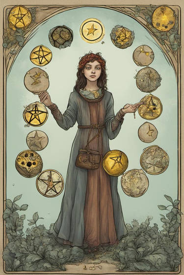 Fantasy Autistic Girl Tarot Card 7 Of Pentacles