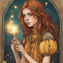 Fantasy Autistic Girl On A Tarot Card Ace Of Wands