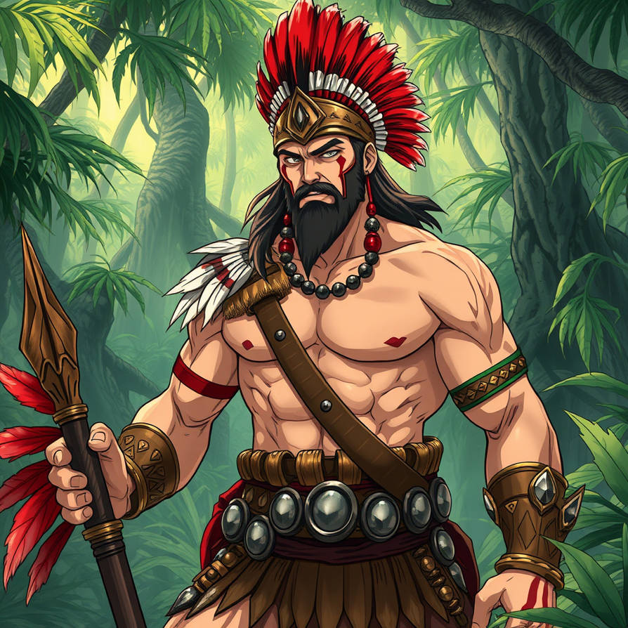 A 2D animated shot of a fierce warrior