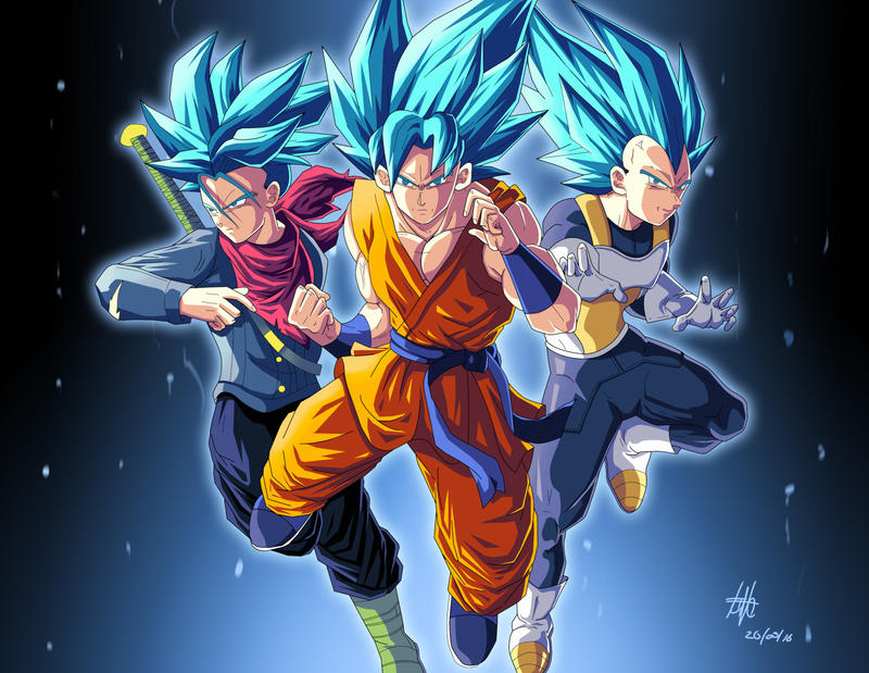 Trunks, Goku and Vegeta Ssj blue