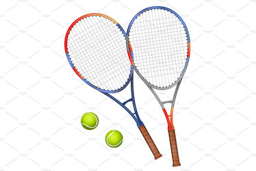 Two tennis rackets and two balls