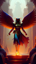 Egyptian deity Horus, glowing wings