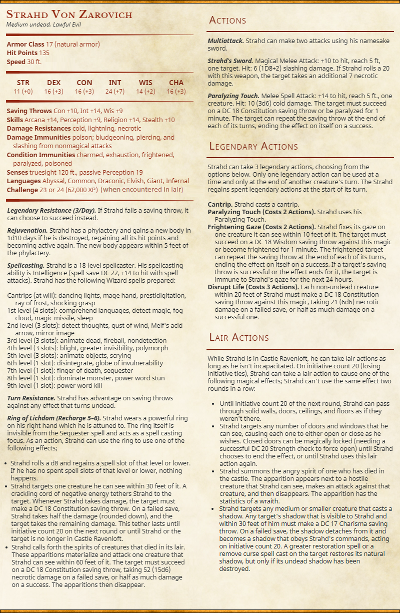 Lich Strahd Stat Block by Cytheran97 on DeviantArt