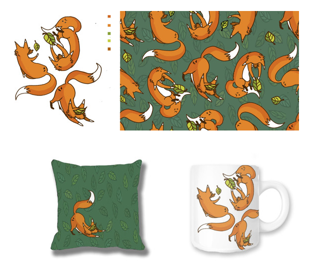 Pattern Ilustration: Fox and Leaf