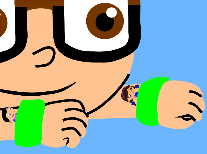 Tiny Eithan and Lucy in David's wristbands