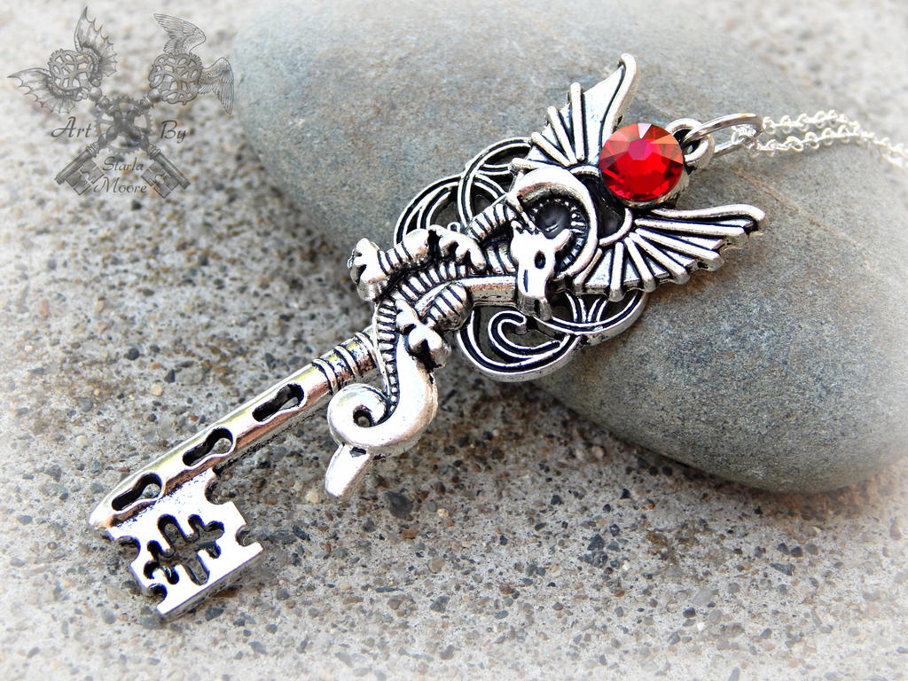 Ruby Crystal Dragon Key Necklace