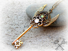 Golden Crystal Compass Key Necklace