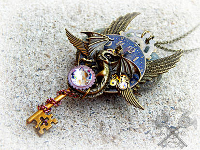 Midnight Watcher- Steampunk Dragon Key Necklace