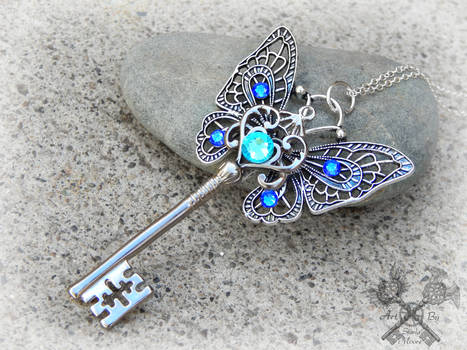 Blue Butterfly Key Necklace