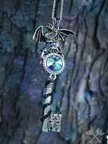 Featherwinds Dragon Fantasy Key Necklace by ArtByStarlaMoore