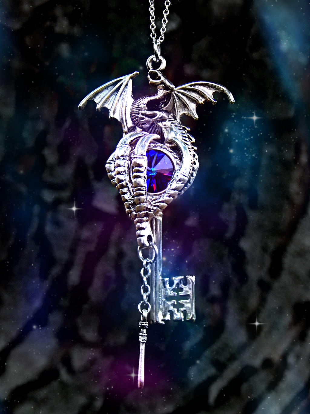 Featherwinds Dragon Fantasy Key Necklace by ArtByStarlaMoore