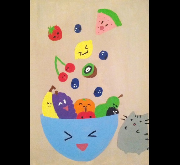 Fruit Bowl w/ Pusheen (Painting)