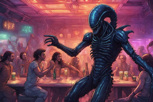 Xenomorph Dancing At The Disco And Dring Beer