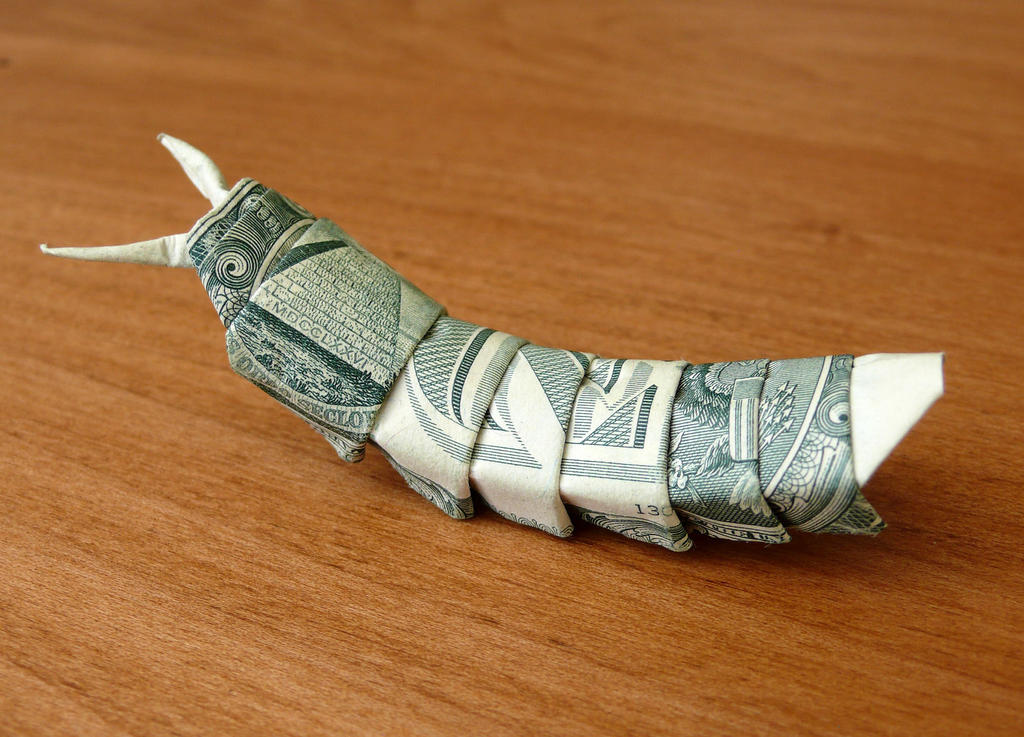 Dollar Bill Origami Caterpillar