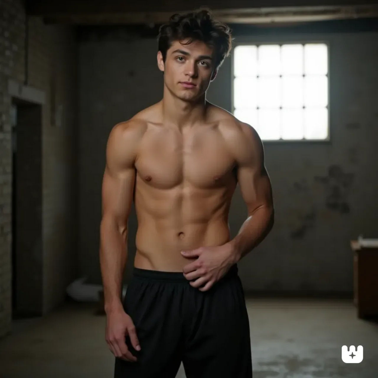 Asher Rammone Asher Angel stands shirtless in a raw, industr... by stephentwest on ...
