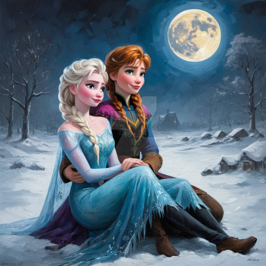 Anna Elsa Raining Elsa and Anna in the moonlight by MisssScarlett on DeviantArt