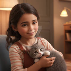 Little girl with kitten