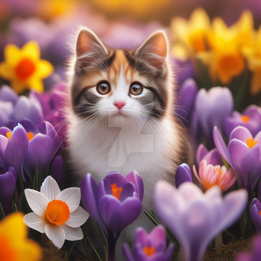 Spring Kitten Color Kitten among spring flowers by MisssScarlett on DeviantArt