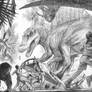 Jurassic Park 3 Concept Art - Spinosaur encounter