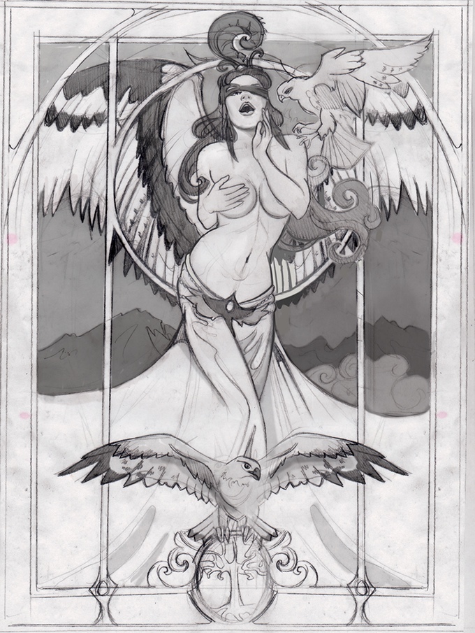 Falcon Queen (Freyja) Sketch Work in Progress by echo-x