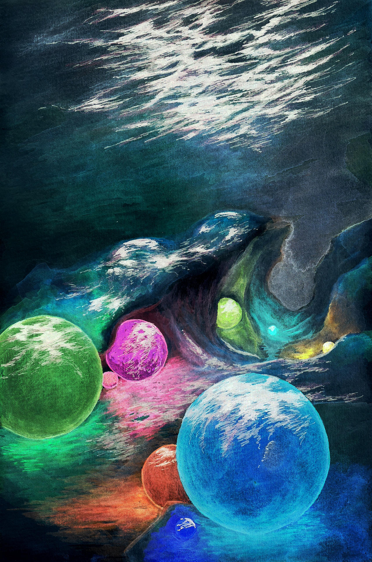Glowing Balls Underwater
