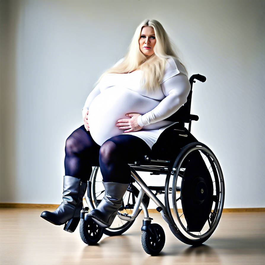 Wheelchair, Monogloves, grey overknee high heel bo