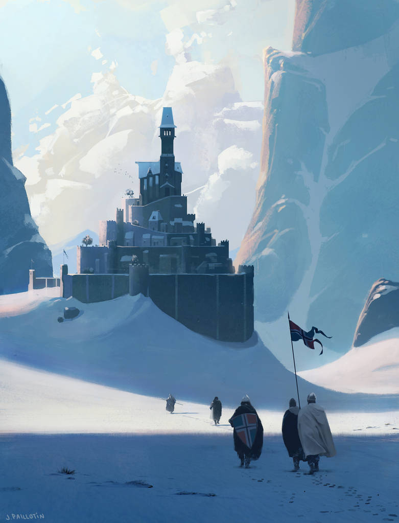 A bunch of dudes walking up to a castle by JeremyPaillotin