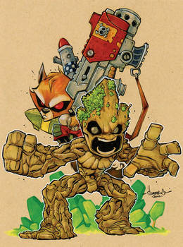 Chibi Rocket and Groot