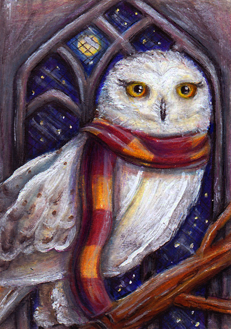 Harry Potter Watercolor Art / Hogwarts Art / Harry Potter Artwork  Gryffindor, Hedwig, Magic 