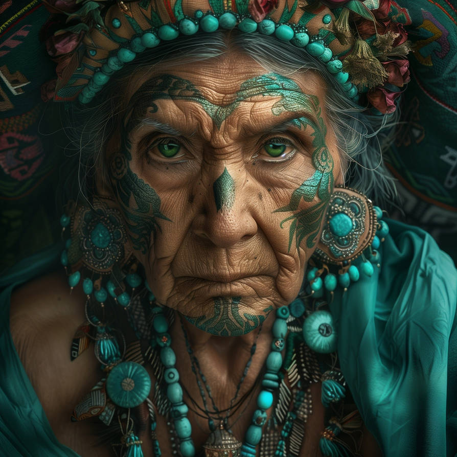 Elderly Aztec woman in Turquoise jewelry by Lynxette79 on DeviantArt
