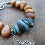 Moss Agate and Wood Bracelet with Paisley Leaf