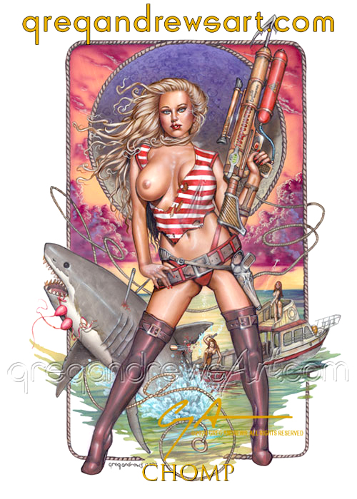 CHOMP. Fantasy Pinup Art Greg Andrews Artist