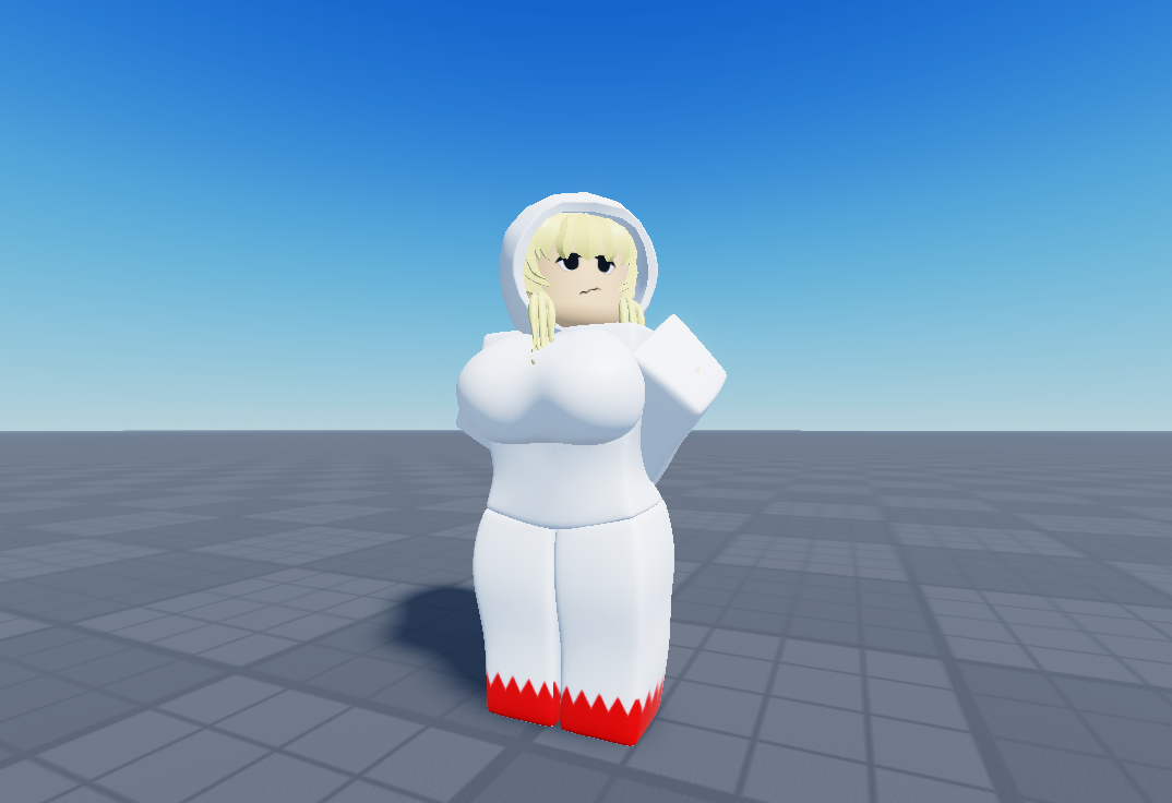 3d render of a roblox character in a white dress