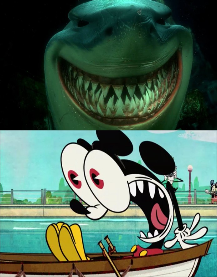 Bruce Scared Deviantart Mickey Mouse is scared of Bruce the Shark by brandontu1998 on DeviantArt