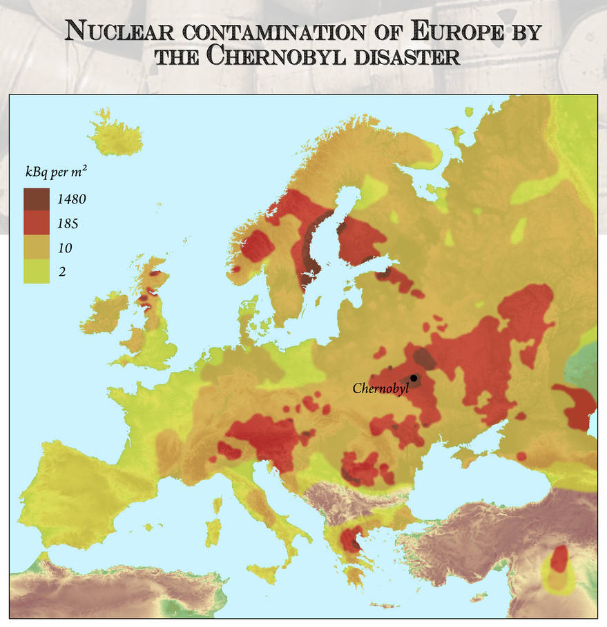 Зоны повышенной радиации. Карта радиационного загрязнения Европы. Карта распространения радиации после Чернобыльской катастрофы. Карта радиоактивного загрязнения Европы. Зона заражения Чернобыльской АЭС на карте.