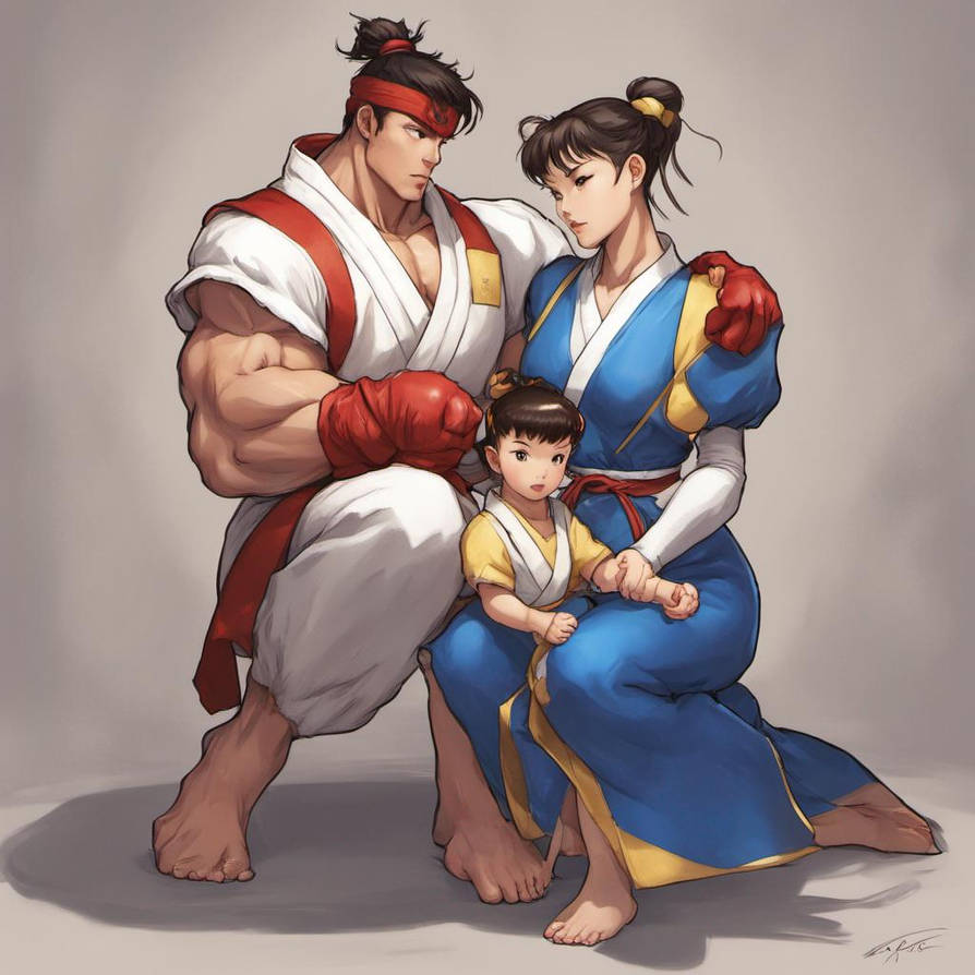 Ryu and Chun LI with their child. (AI generated) by RyuSf22shouryuken ...
