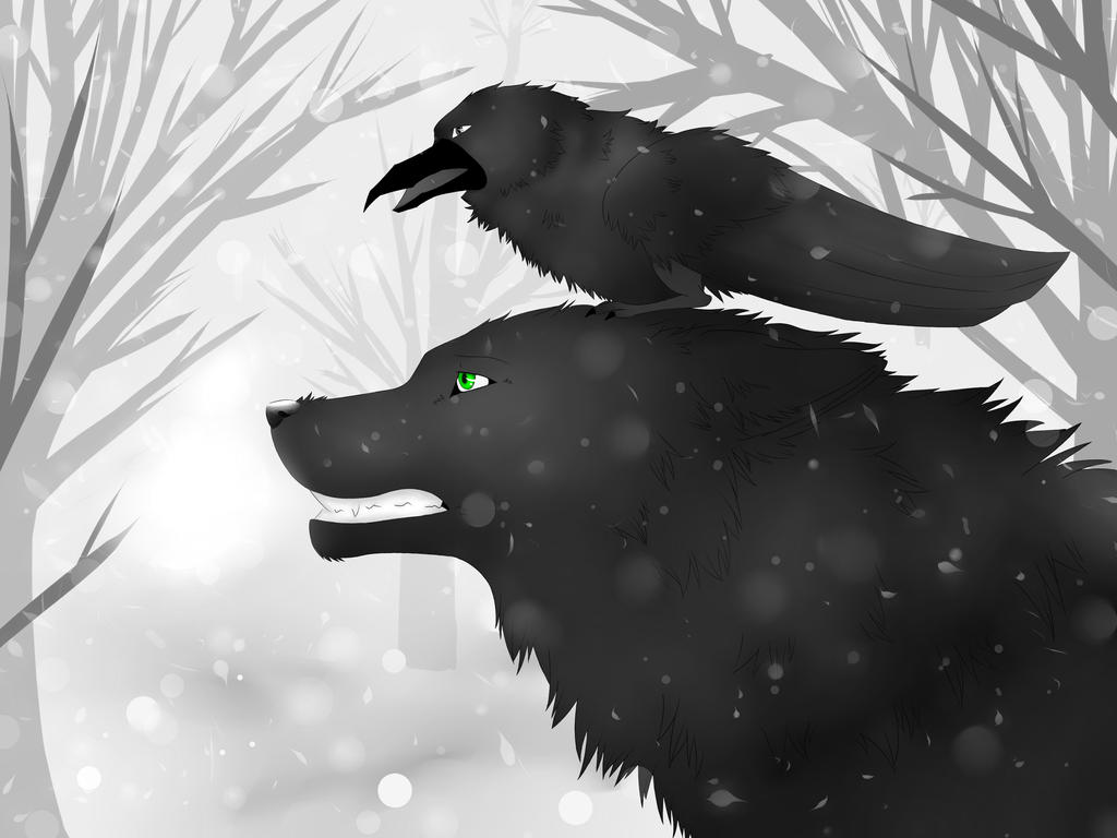 Волки да вороны. Черный ворон и волк. Волк и ворон арт. Арты волки и вороны.